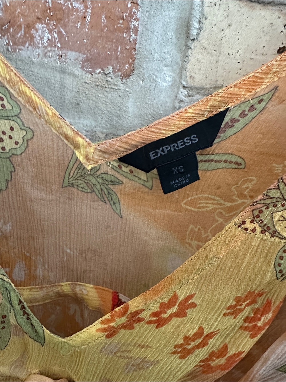 Express Sheer Floral Tie-Front Tank Top - Yellow Orange Green - Picture 2 of 3